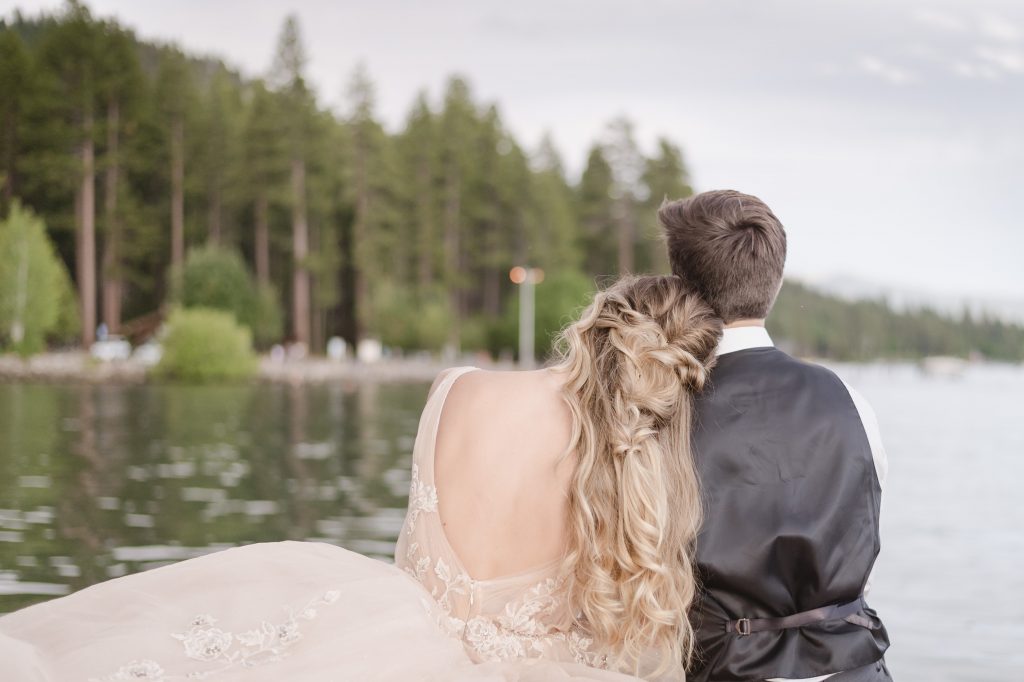 Intimate Elopement in North Lake Tahoe by Jen Vazquez Photography with a pale peach badgley mischka wedding gown-6220