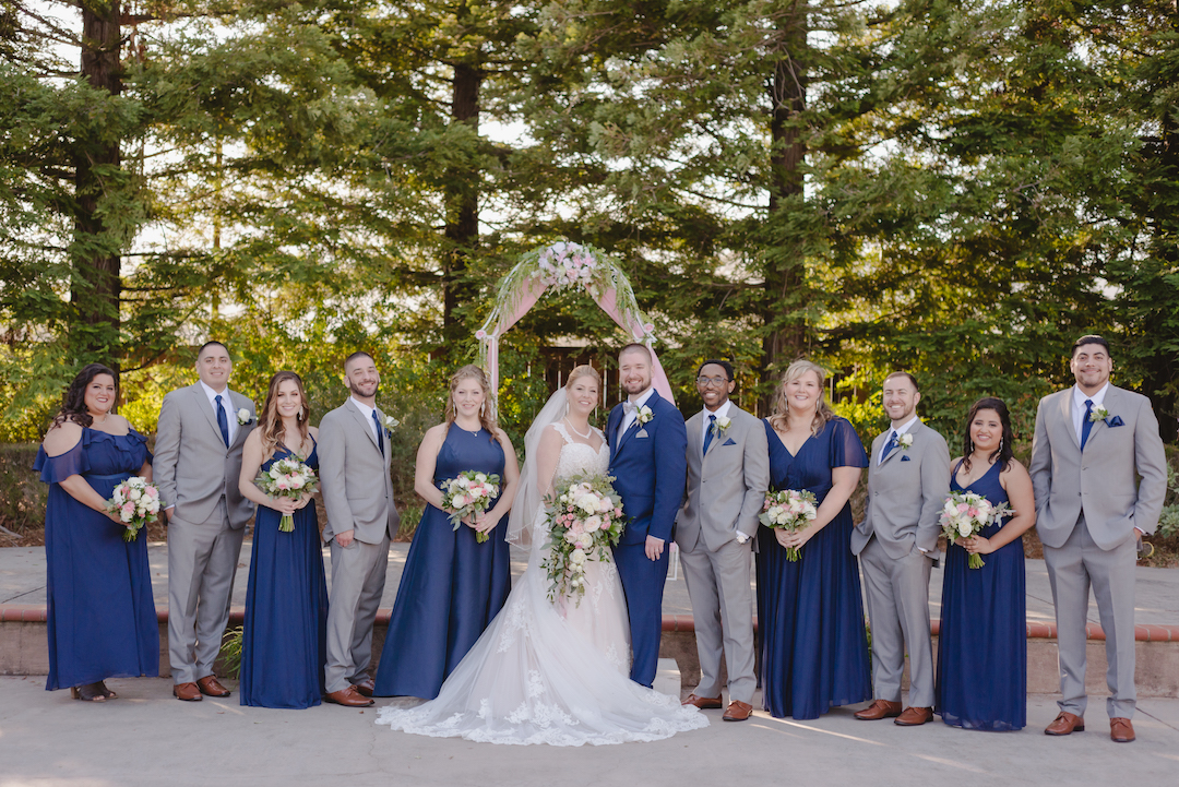 Full wedding party in morgan hill fortino winery by Jen Vazquez Photography