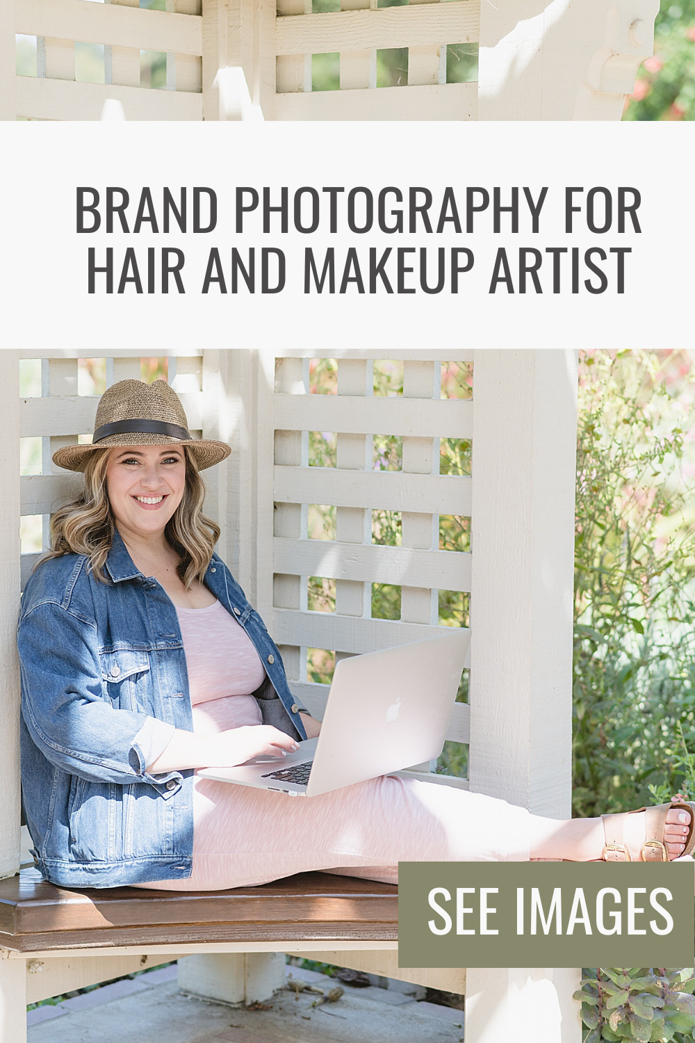 Branding photos of makeup and hair artist Kim Baker Gomez at Elizabeth Gamble Gardens in Palo Alto California by Jen Vazquez Photography