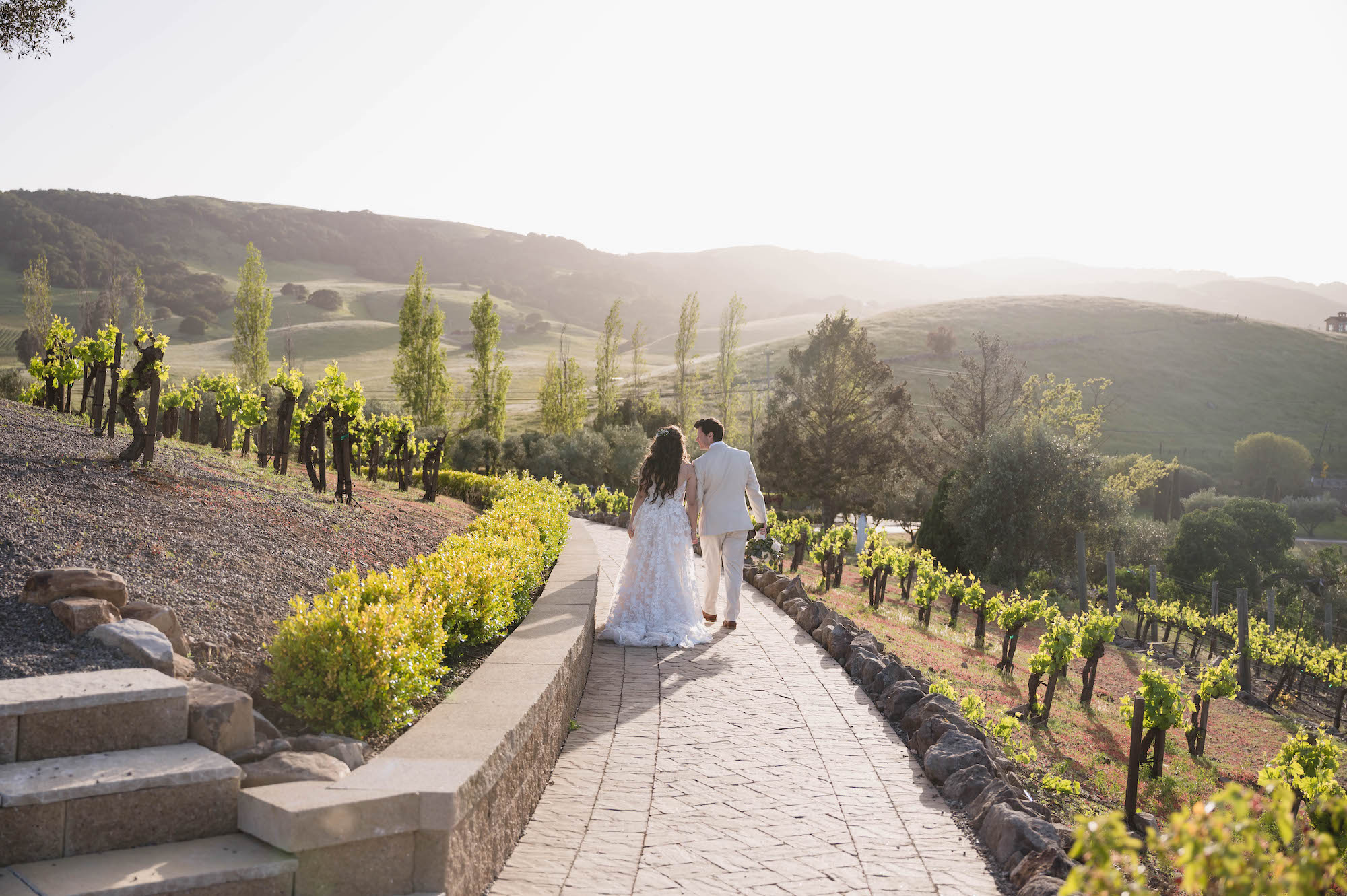 First Look for bride and groom for this Soft Romantic + Minimalistic Wedding at Viansa Winery in Sonoma Jen Vazquez Photography
