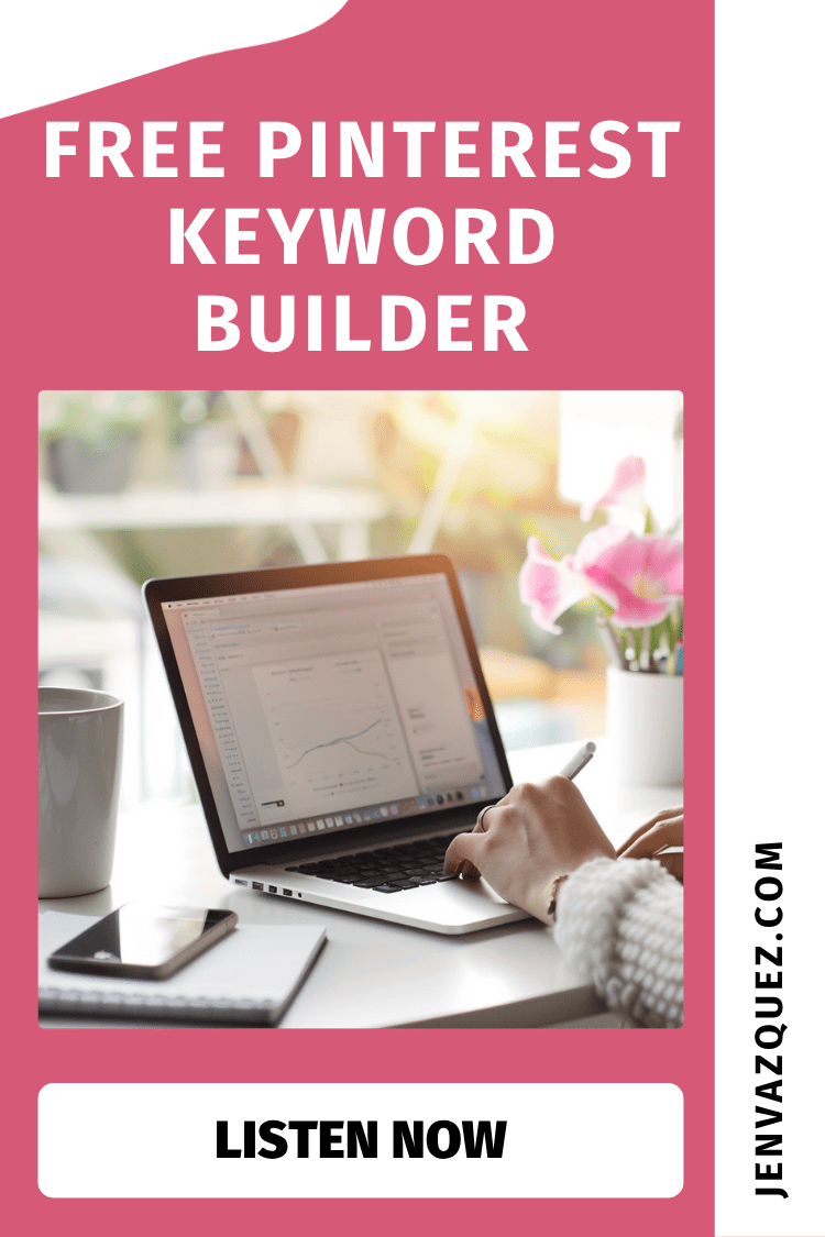 Free Pinterest Keyword Builder Pinterest Marketing in 2026_ What’s Working Now for Time-Strapped Service Providers women typing on laptop with analytics on a desk with pink flowers