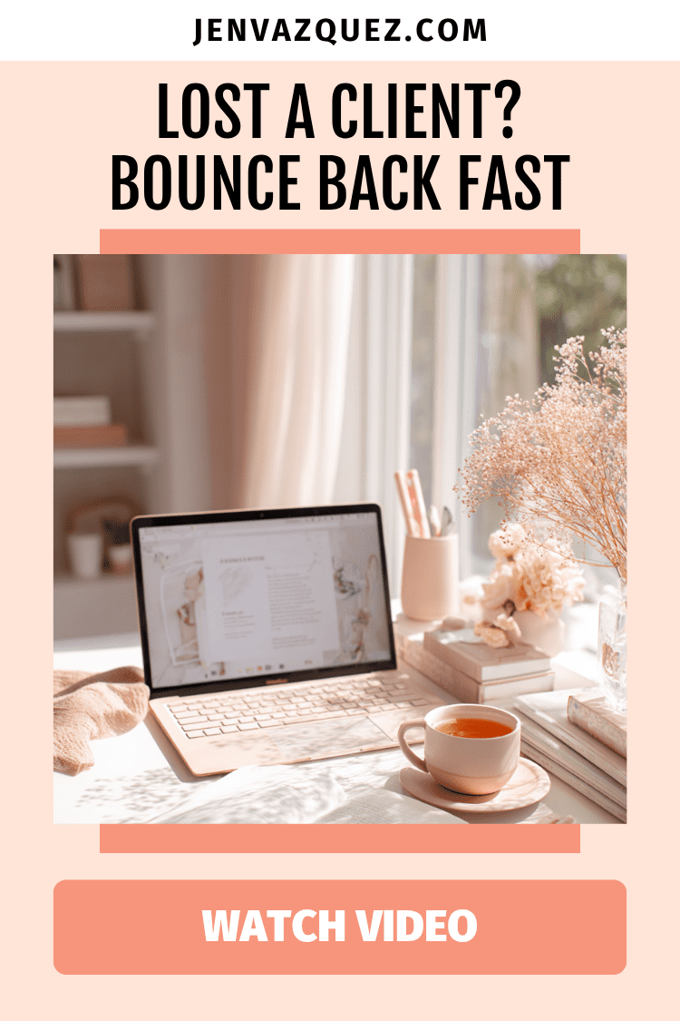 Lost a Client_ Bounce Back Fast When Business Gets Hard_ How to Turn a Client Loss into a Creative Comeback on Marketing Duo Podcast with Cinthia and Jen Pin with words: When Business Gets Hard: How to Turn a Client Loss into a Creative Comeback by Marketing Duo Podcast<br />