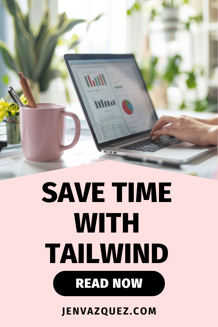 Save Time with Tailwind Pinterest Marketing in 2026_ What’s Working Now for Time-Strapped Service Providers feminine office with laptop with marketing analytics on it, pink accessories and green plants