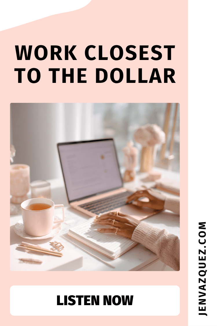 Work Closest to the Dollar When Business Gets Hard_ How to Turn a Client Loss into a Creative Comeback on Marketing Duo Podcast with Cinthia and Jen Pin with words: When Business Gets Hard: How to Turn a Client Loss into a Creative Comeback<br />