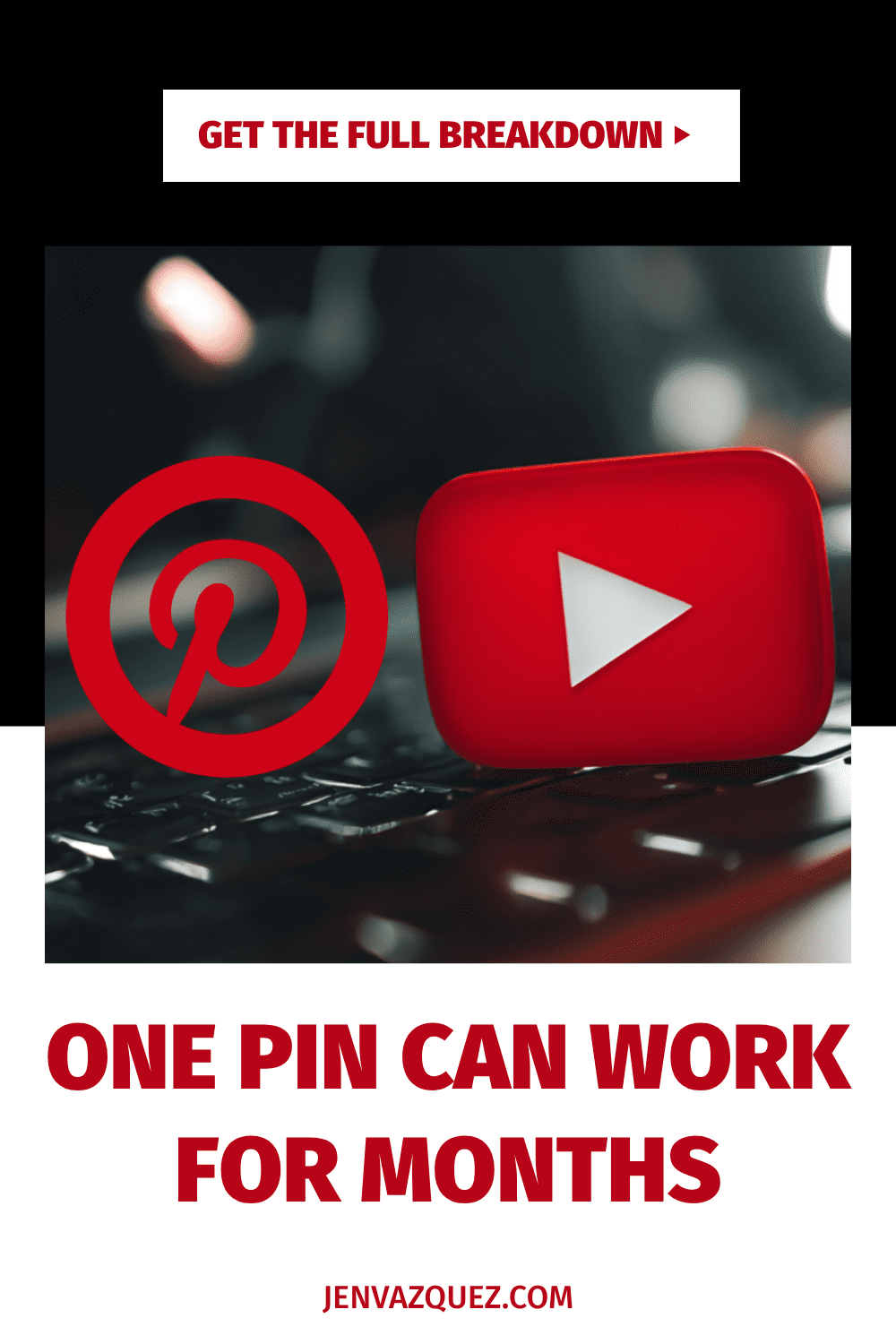 black laptop drark and moody with red Pinterest and YouTube logos as we help people learn how to get more views for your Youtube Channel
