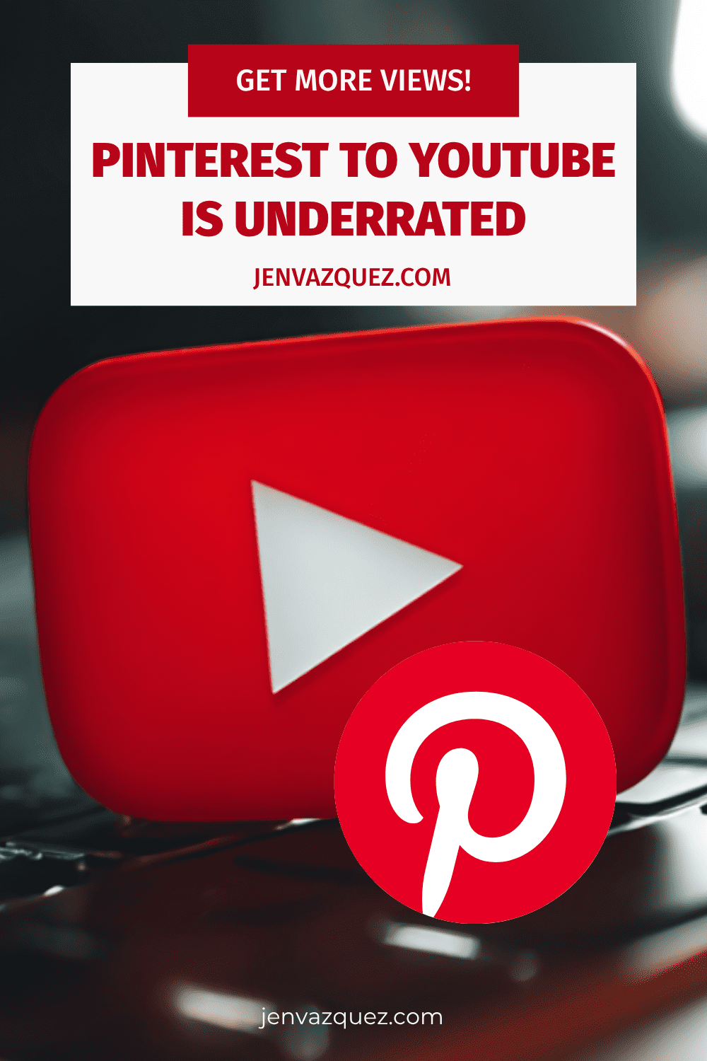 black laptop drark and moody with red Pinterest and YouTube logos as we help people learn how to get more views for your Youtube Channel