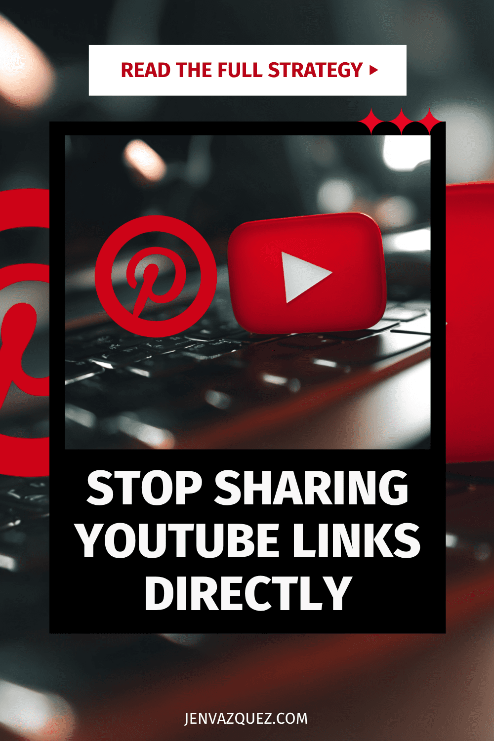 black laptop drark and moody with red Pinterest and YouTube logos as we help people learn how to get more views for your Youtube Channel