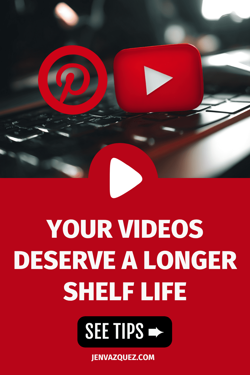 black laptop drark and moody with red Pinterest and YouTube logos as we help people learn how to get more views for your Youtube Channel