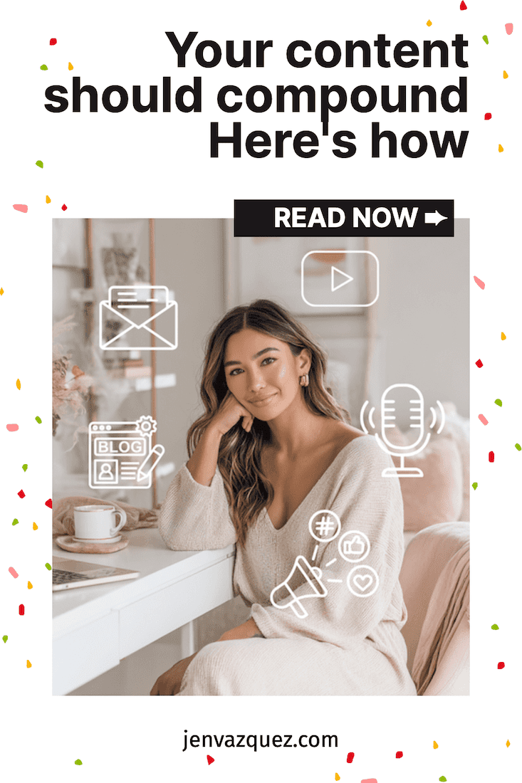 women in feminine home office with marketing icons around her - talking about everygree marketing systems