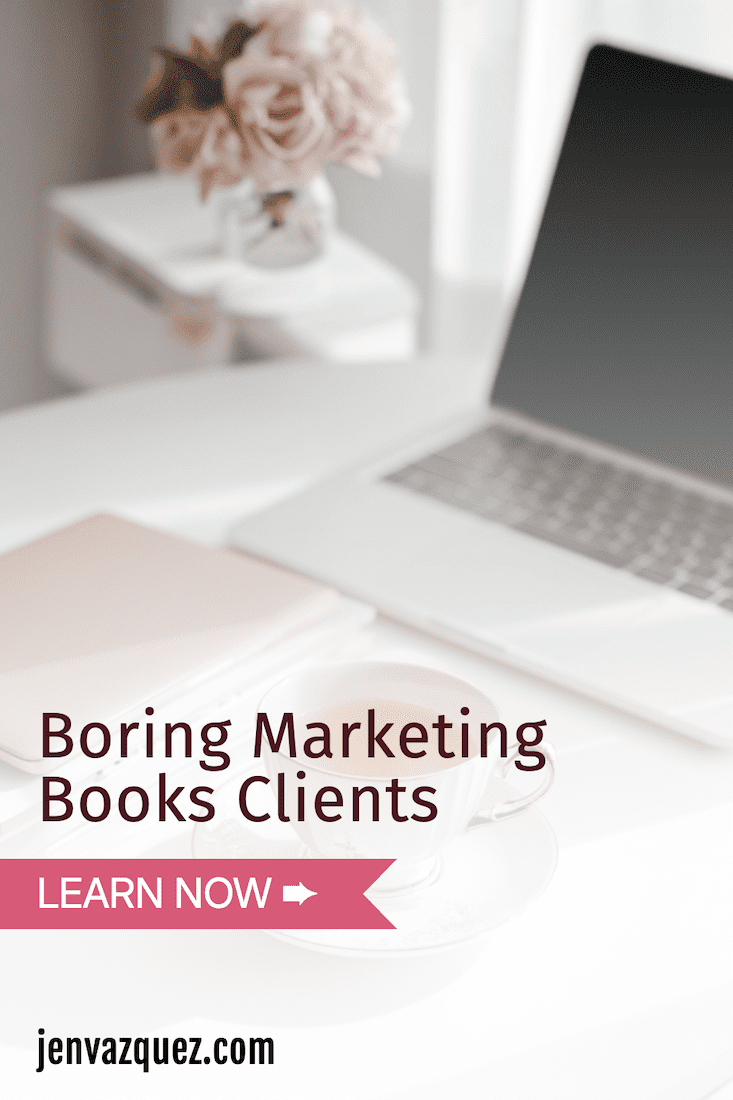 feminine desk in home office with laptop and antique teacup + simple marketing workflow for service providers pin