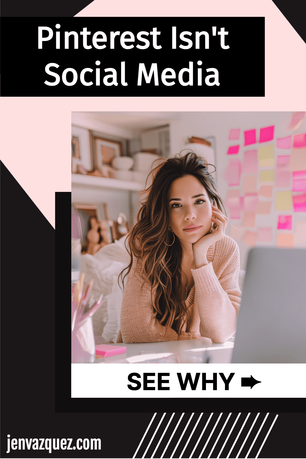 women sitting at desk in feminine home office we're talking about Why Pinterest Courses Don't Work for Service-Based Business Owners
