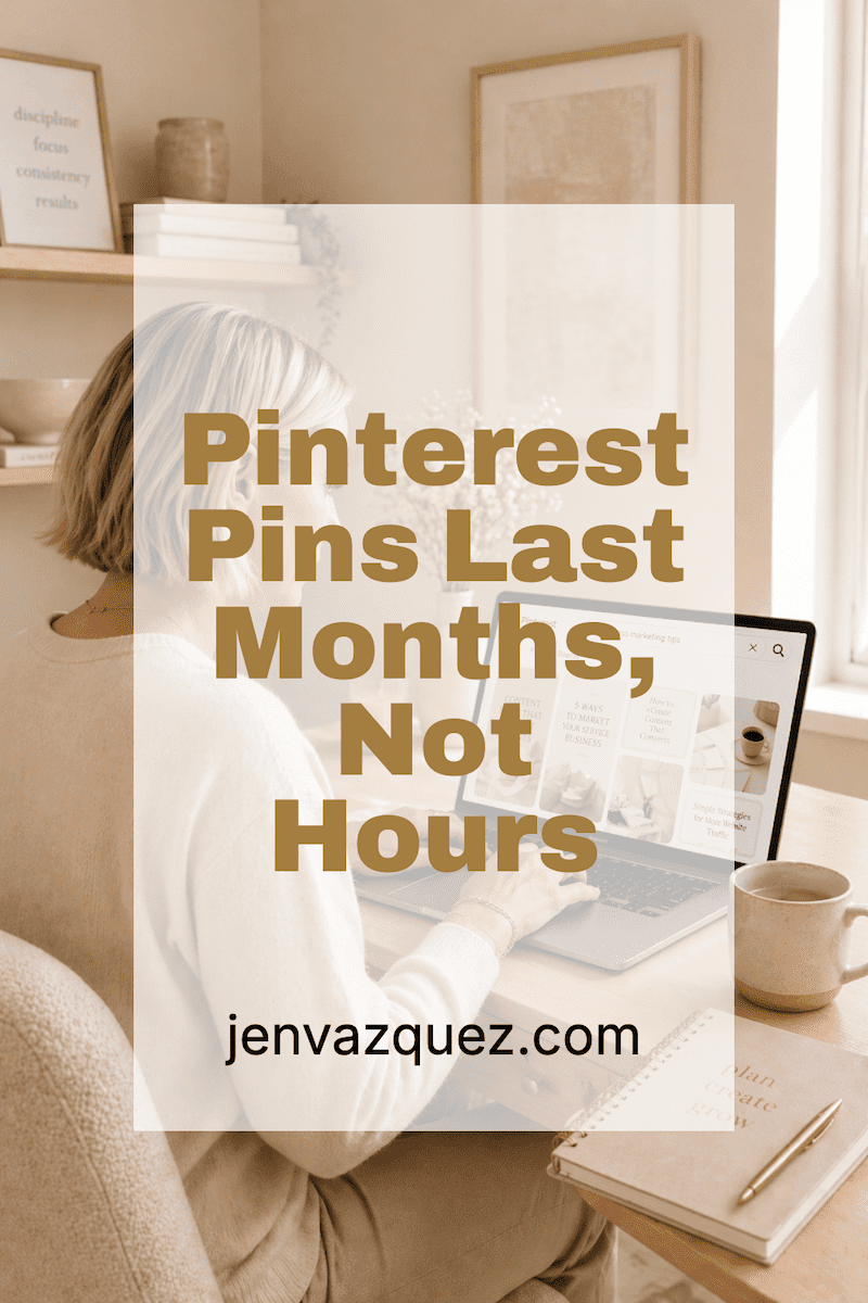 beige feminine office with pinterest on laptop by JVM Stock