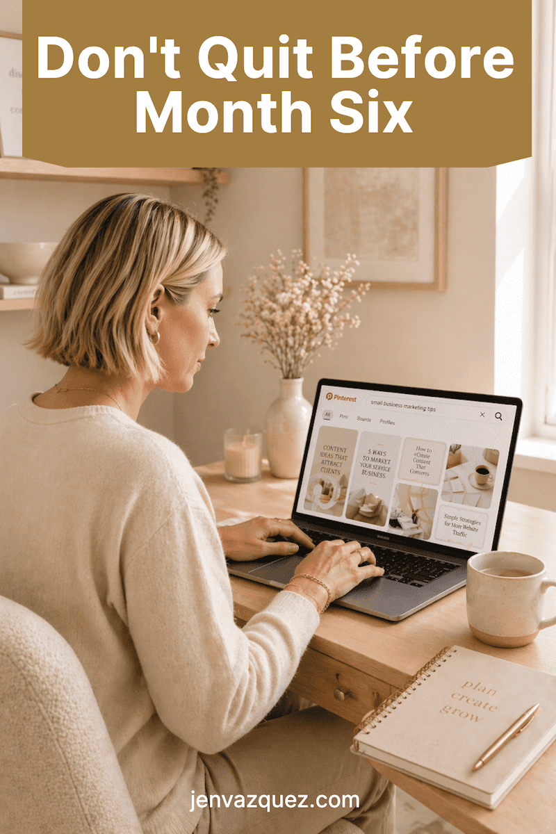 beige feminine office with pinterest on laptop by JVM Stock