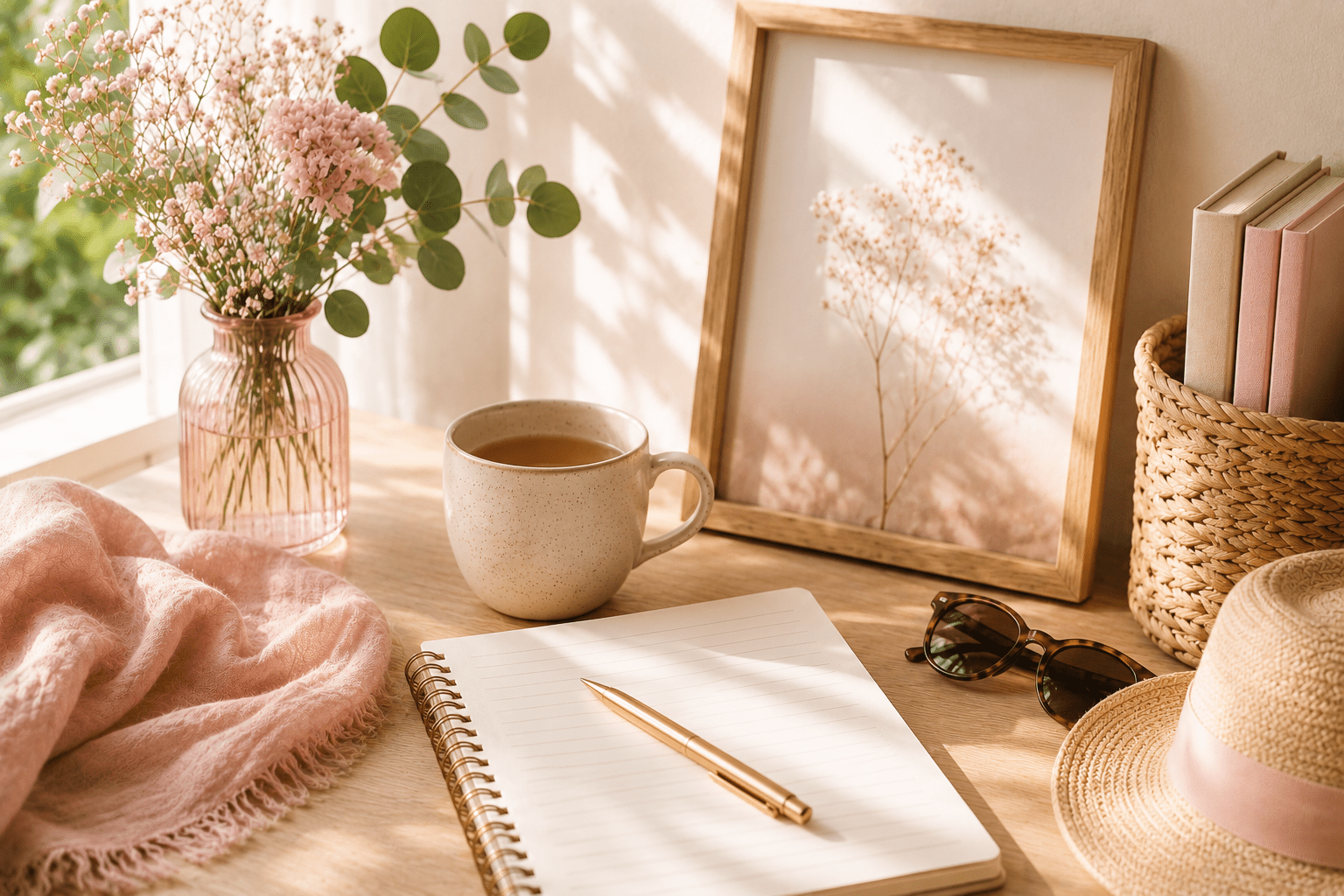 cozy minimalist morning at a home office. Talking about The Real Reason Your Consistent Pinterest Strategy Isn't Working