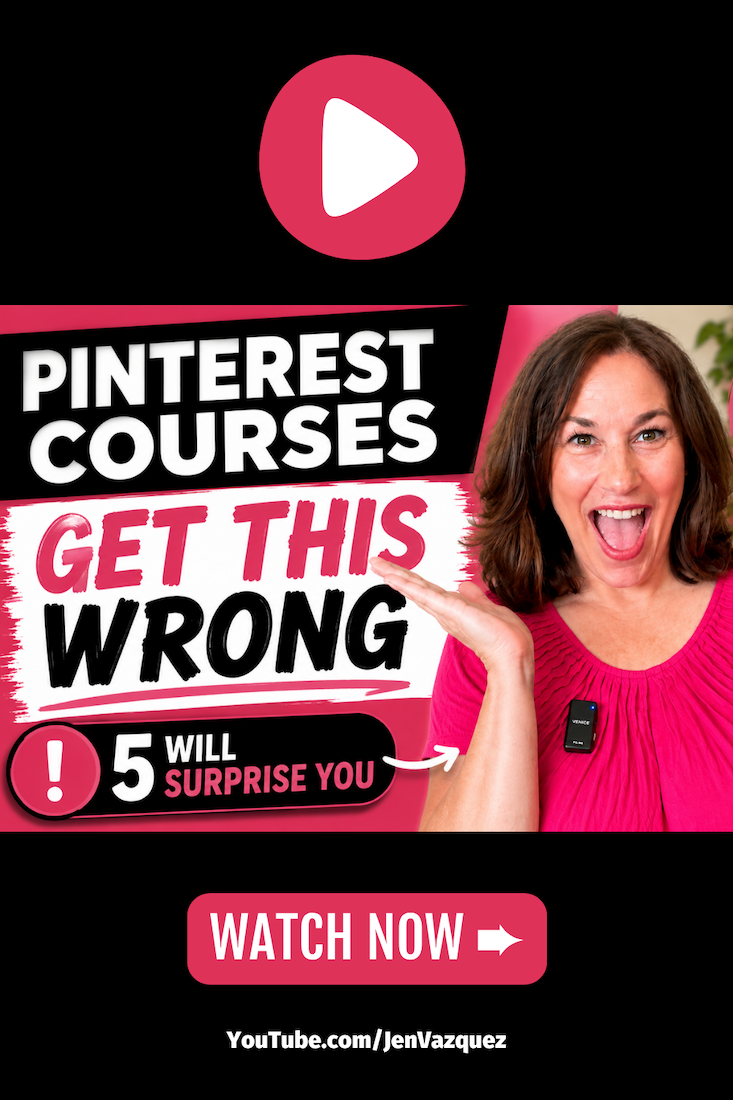 youtube thumbnail image and youtube play button where were talking about Pinterest foundations by Jen Vazquez