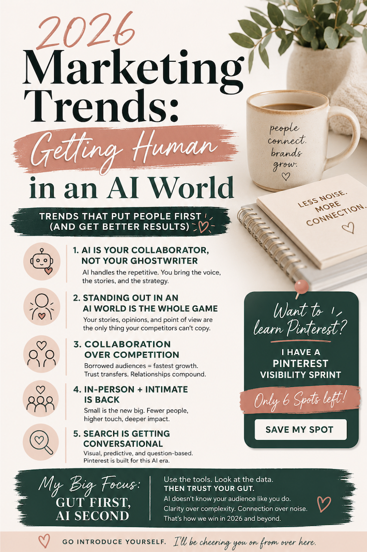 Info graphic talking about 2026 Marketing Trends that you'll love by Jen Vazquez